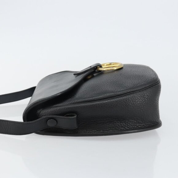 Christian Dior Shoulder Bag Leather Black Gold Auth